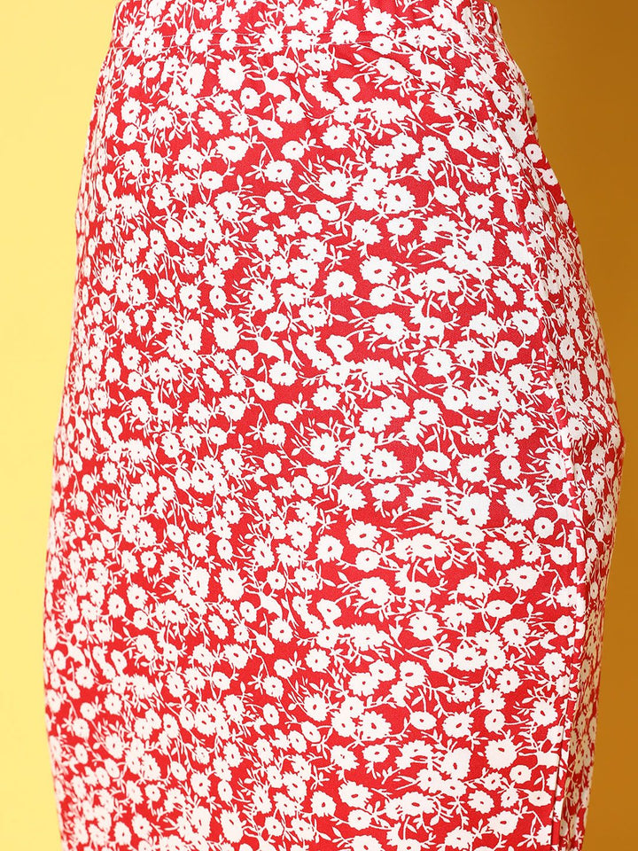 Berrylush  Stunning Red Floral Pencil Skirt