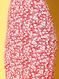 Berrylush  Stunning Red Floral Pencil Skirt