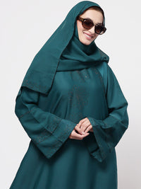 KLOTTHE Women Turquoise Blue Embellished Abaya Burqa With Hijab