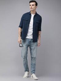 SPYKAR Men Slim Fit Textured Opaque Self Design Pure Cotton Casual Shirt With Applique