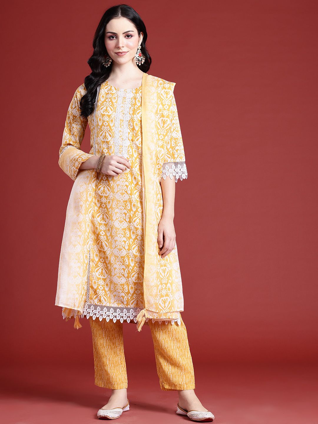 Anouk Ethnic Motifs Printed Regular Kurta With Trousers & Dupatta