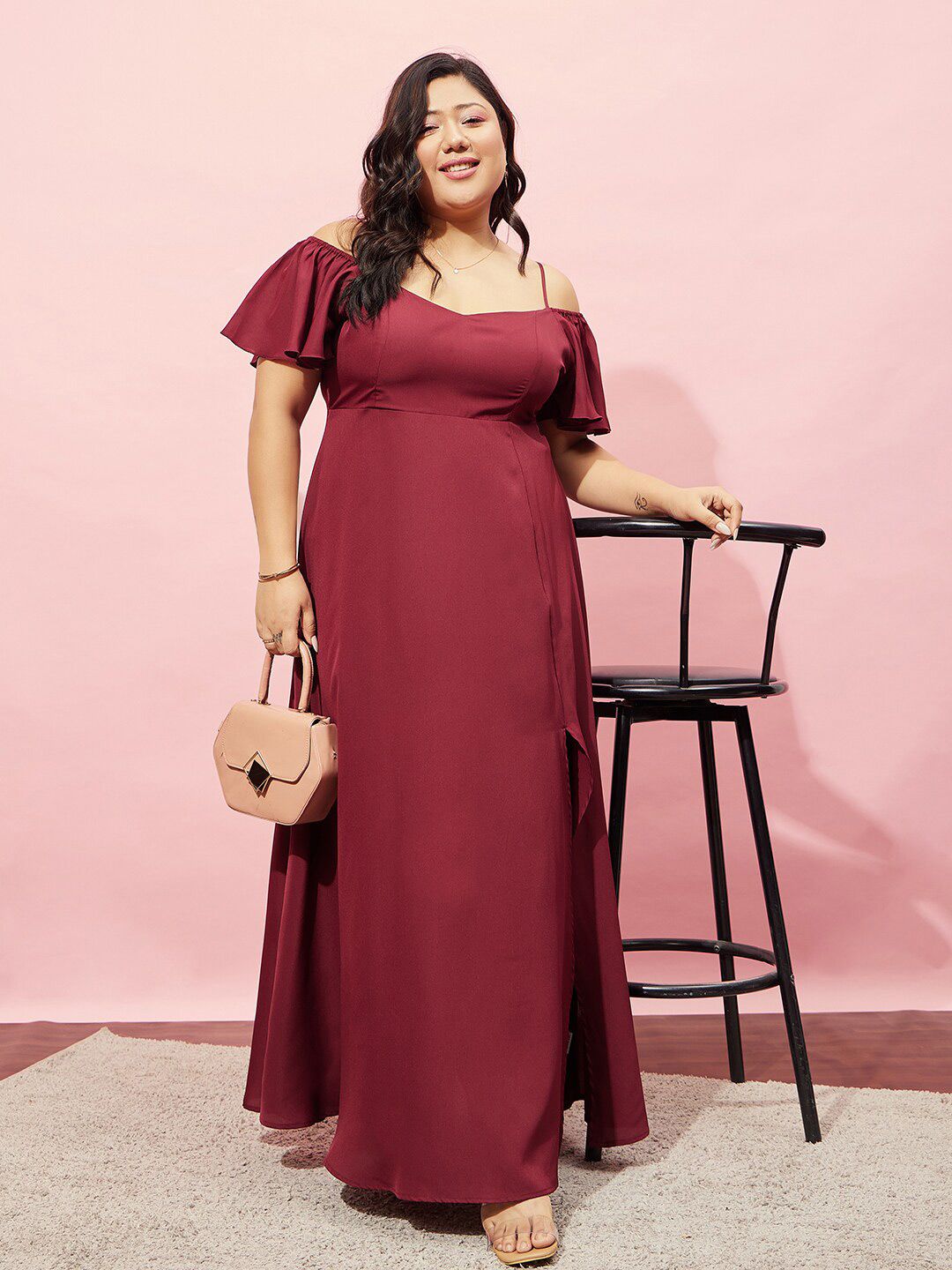 Berrylush Curve Cold Shoulder A-line Maxi Dress