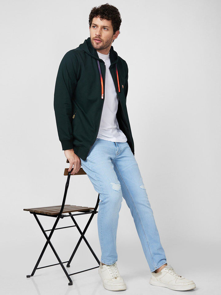 SPYKAR Hooded Cotton Front-Open Sweatshirt