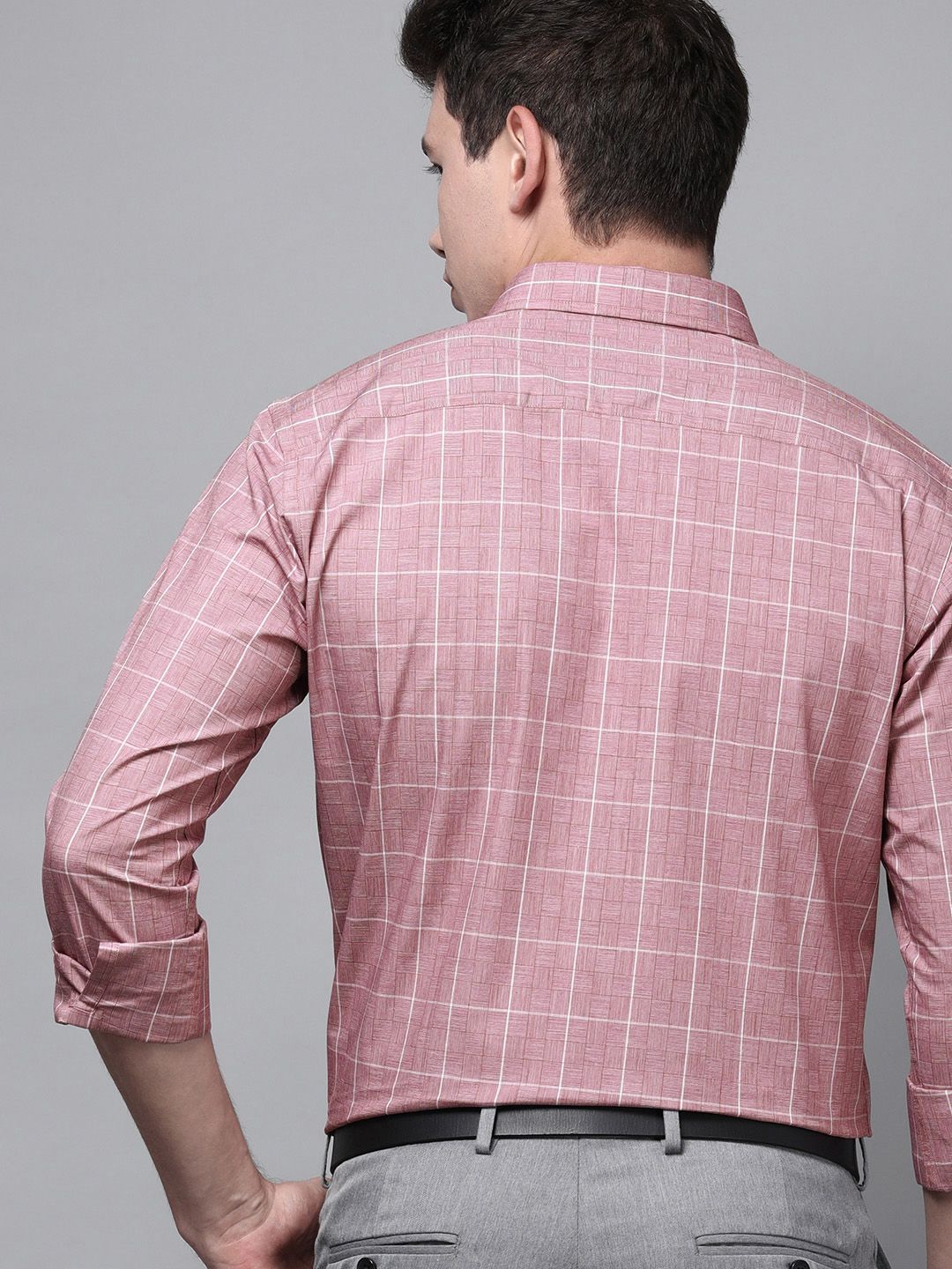 Park Avenue Men Pink Slim Fit Windowpane Checked Pure Cotton Formal Shirt