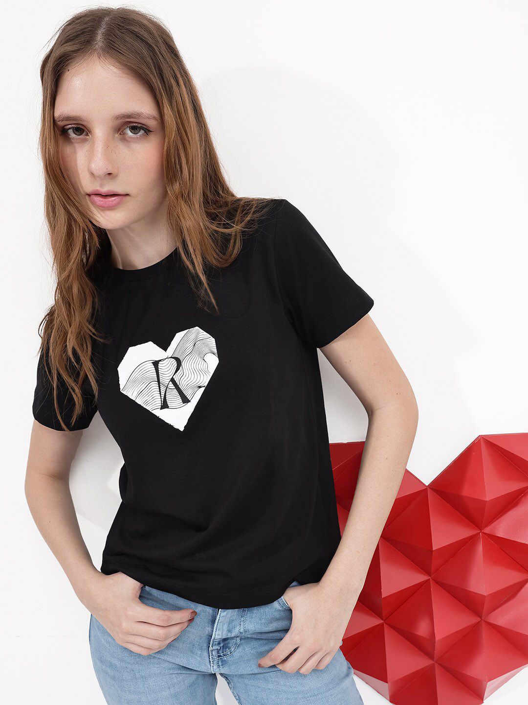 RAREISM Printed Round Neck Cotton T-shirt