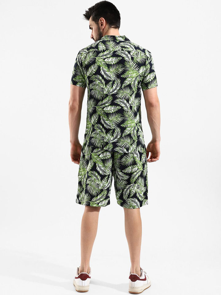 Campus Sutra Men Green & Black Printed Co-Ords
