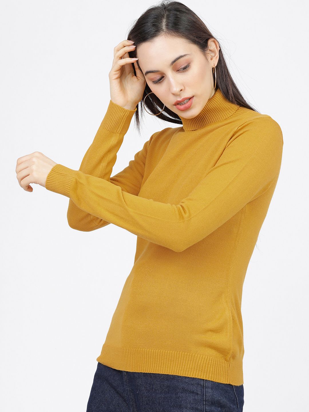Tokyo Talkies Women Mustard Solid Sweater