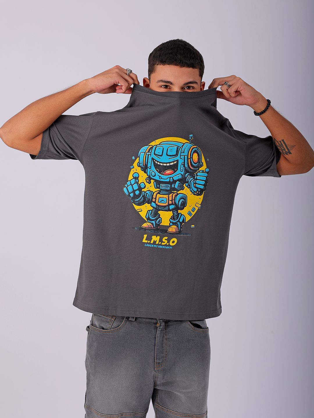 The Indian Garage Co Men Typography Printed Pure Cotton Boxy Oversized T-shirt