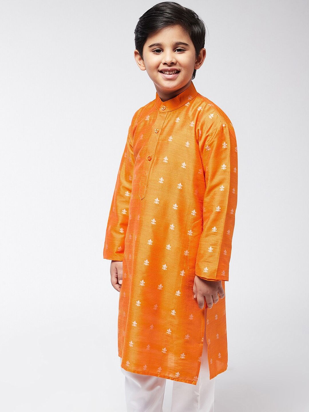 SOJANYA Kurta Kerja Benang Motif Etnik Lelaki Oren
