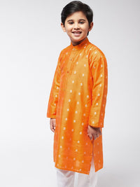 SOJANYA Kurta Kerja Benang Motif Etnik Lelaki Oren
