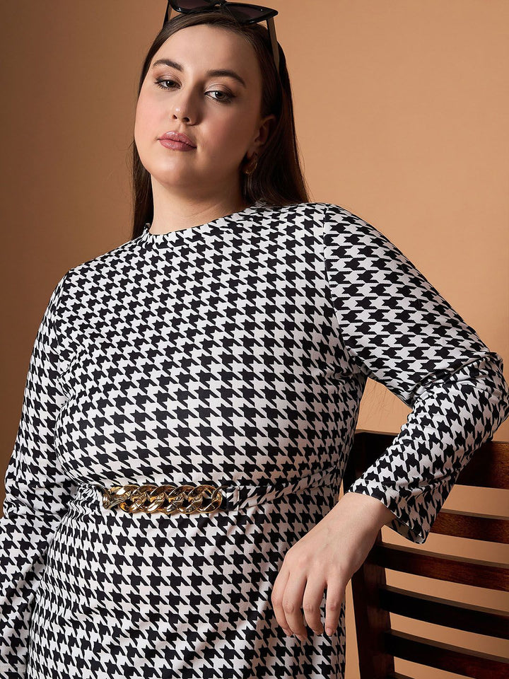 SASSAFRAS Curve Embellished Checked Sheath Dress