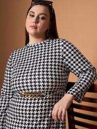 SASSAFRAS Curve Embellished Checked Sheath Dress