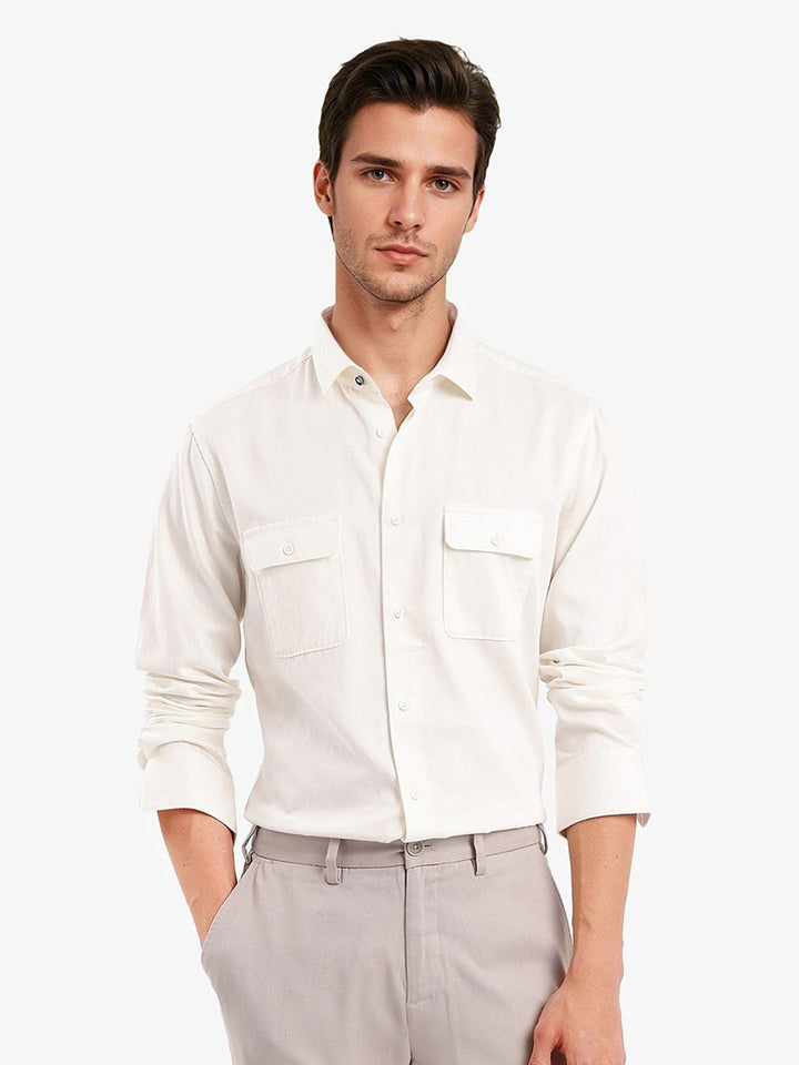 RARE RABBIT Men Comfort Spread Collar Solid Cotton Casual Shirt