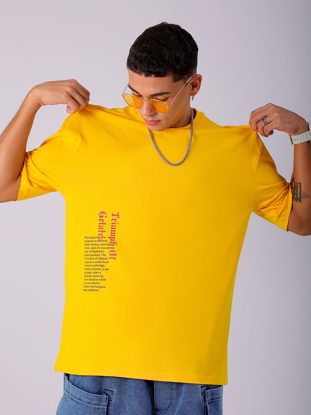 The Indian Garage Co Men Back Printed Boxy Oversized Round Neck Pure Cotton T-shirt