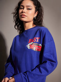 SASSAFRAS Typography Printed Long Sleeves Oversized Fleece Sweatshirt