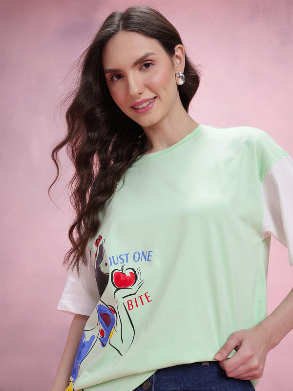 DressBerry Snow White Print Drop-Sleeves Pure Cotton Oversized T-shirt