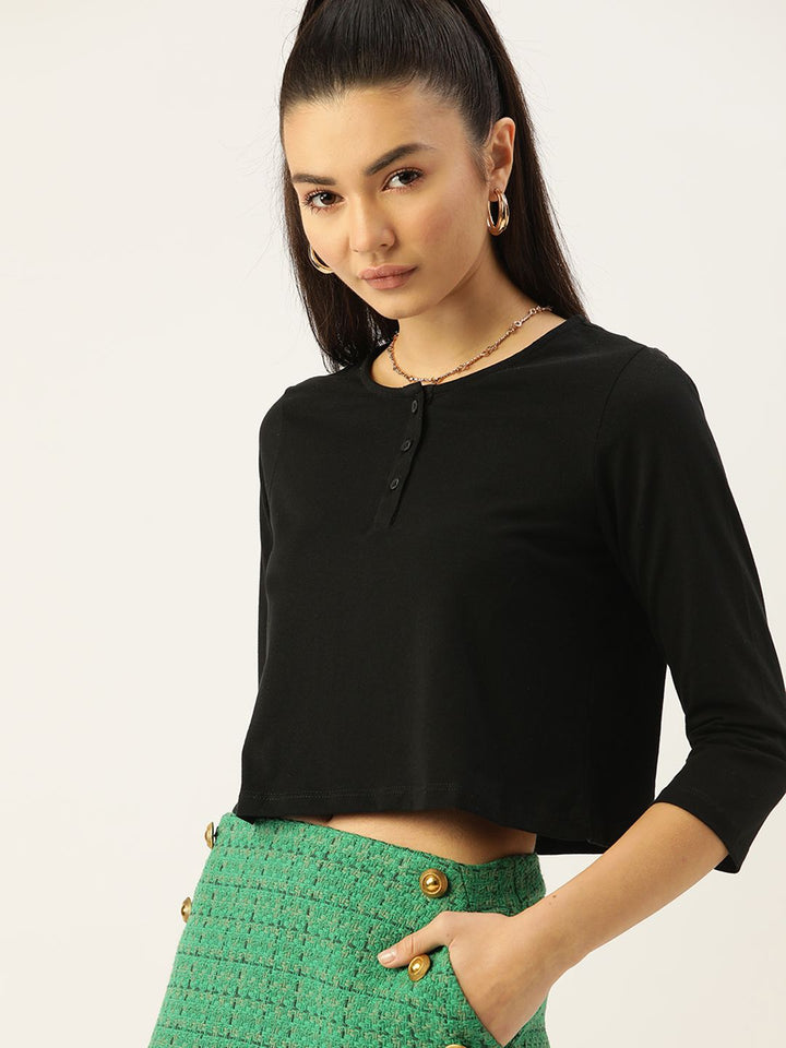 DressBerry Women Black Solid Crop Top
