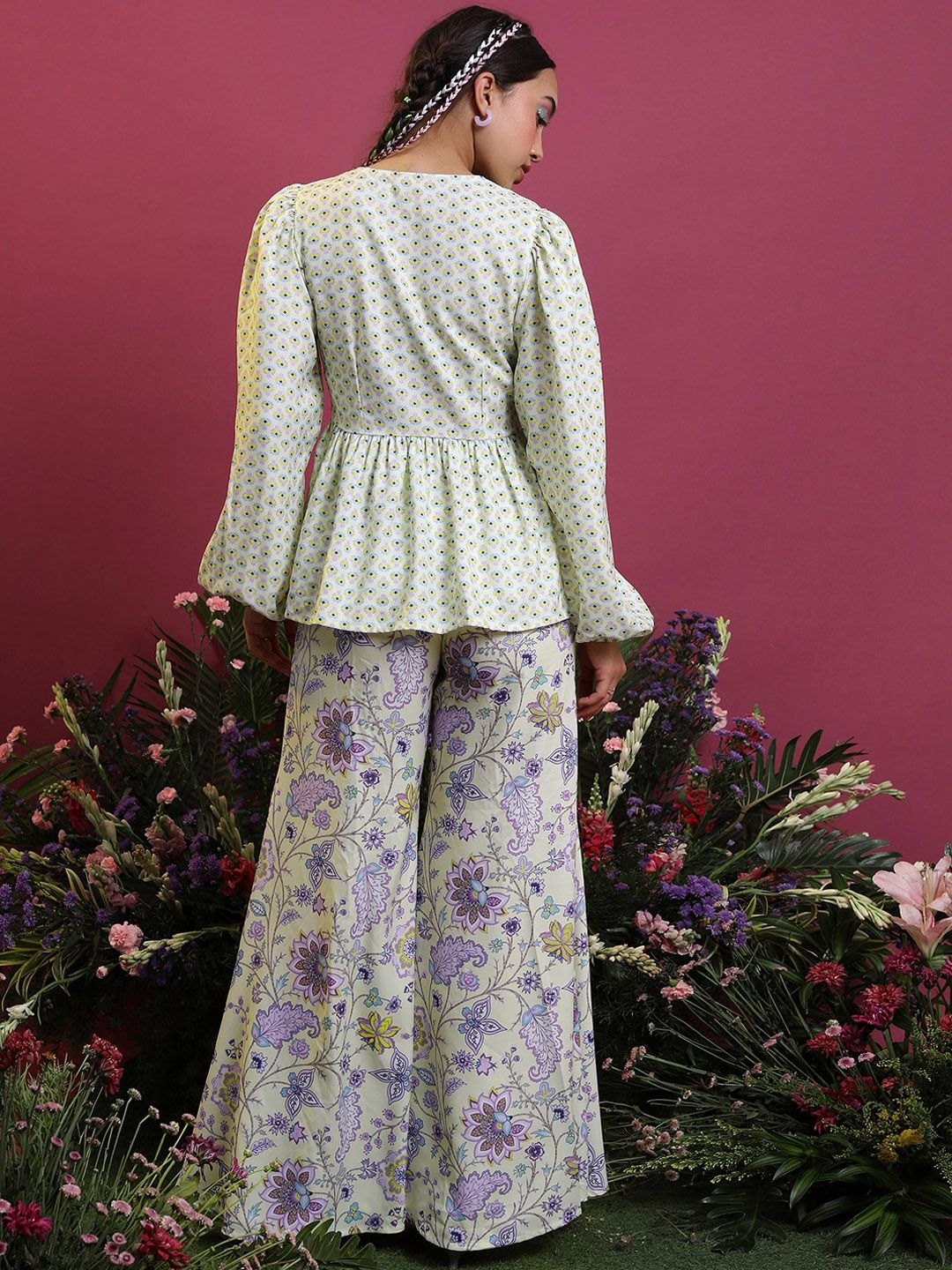 Vishudh  Floral Printed A-Line Top With Flared Palazzos