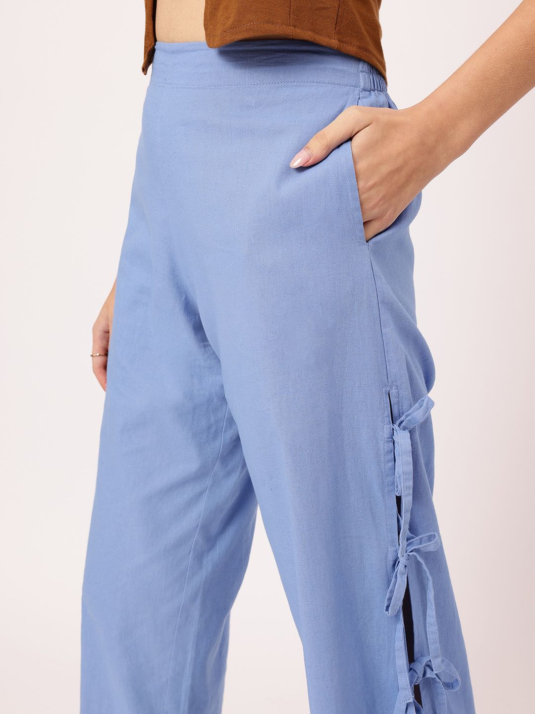 DressBerry Women Cottagecore Chic Bow-Up Cropped Trousers