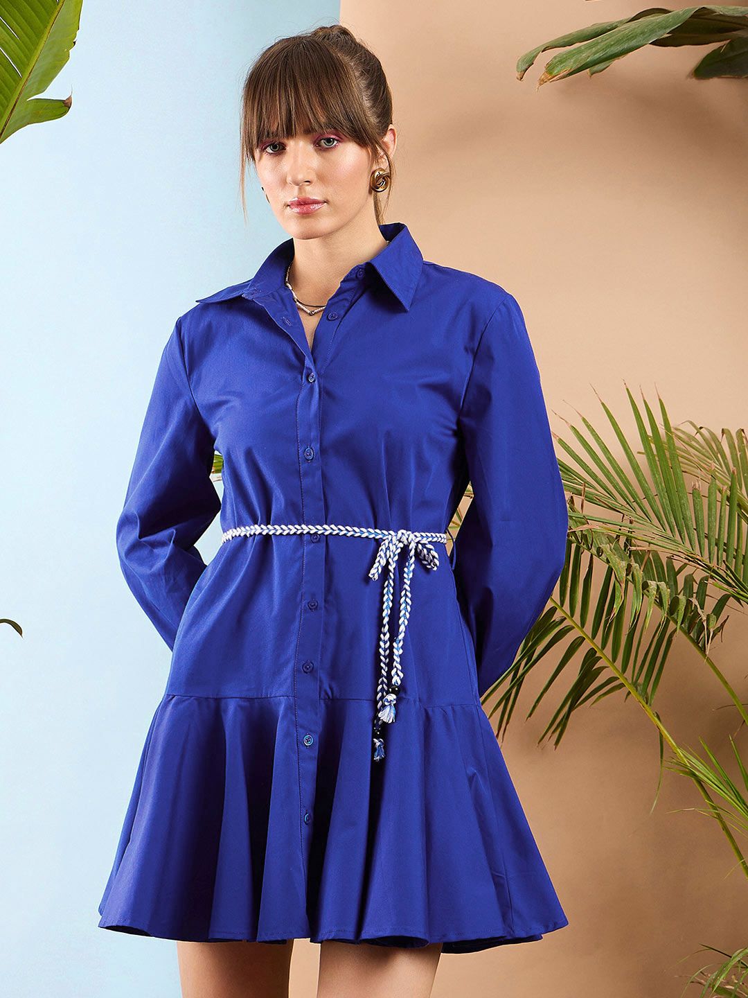Sassafras Puff Lengan Pakaian Kapas Belted