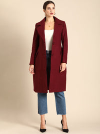 all about you Women Maroon Notched Lapel Single-Breasted Trench Coat