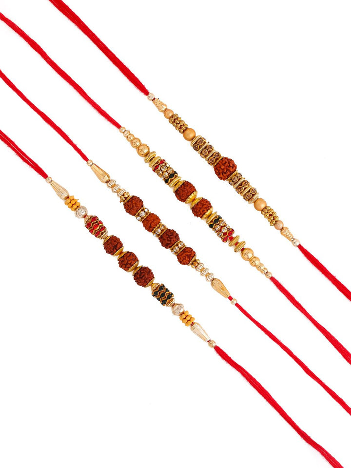 Voylla 4 Pcs Unisex Religious Rudraksha Rakhi Squad with Roli Chaawal Pack