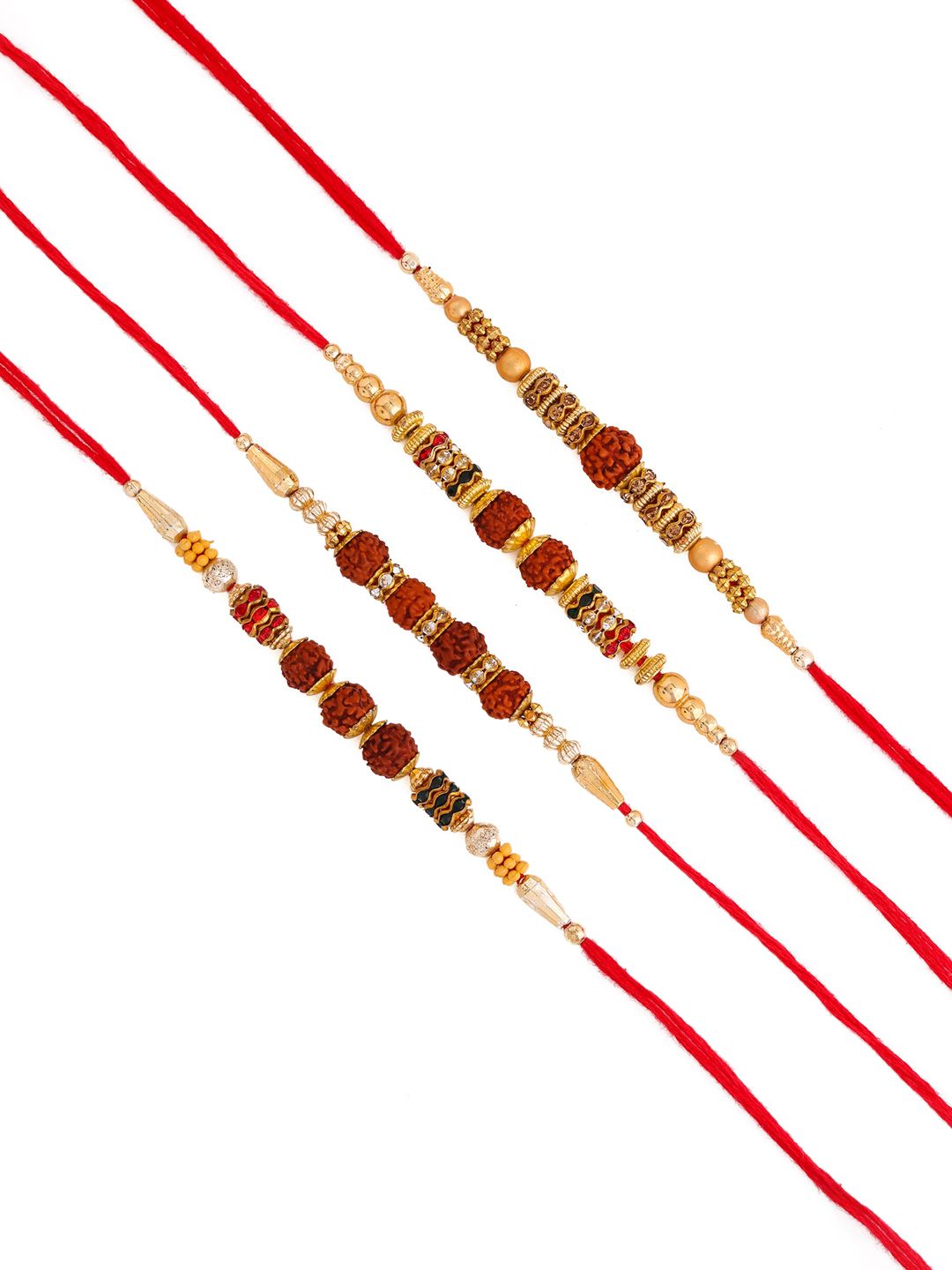 Voylla 4 Pcs Unisex Religious Rudraksha Rakhi Squad with Roli Chaawal Pack