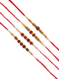 Voylla 4 Pcs Unisex Religious Rudraksha Rakhi Squad with Roli Chaawal Pack