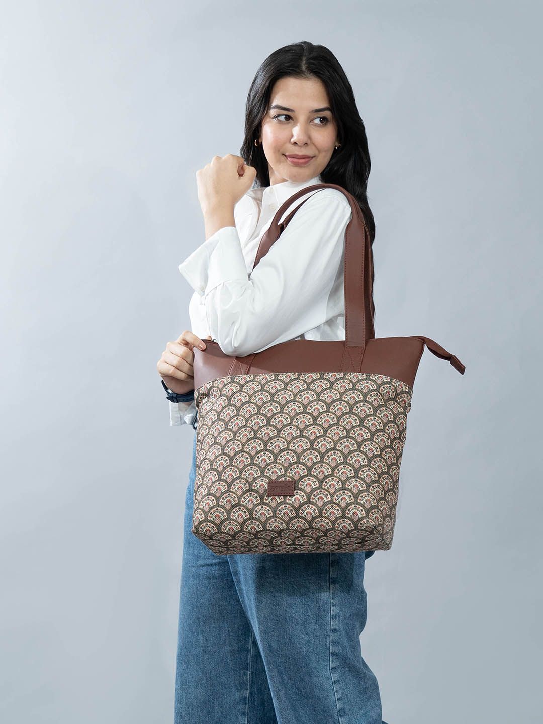 ZOUK Floral Printed Structured Tote Bag