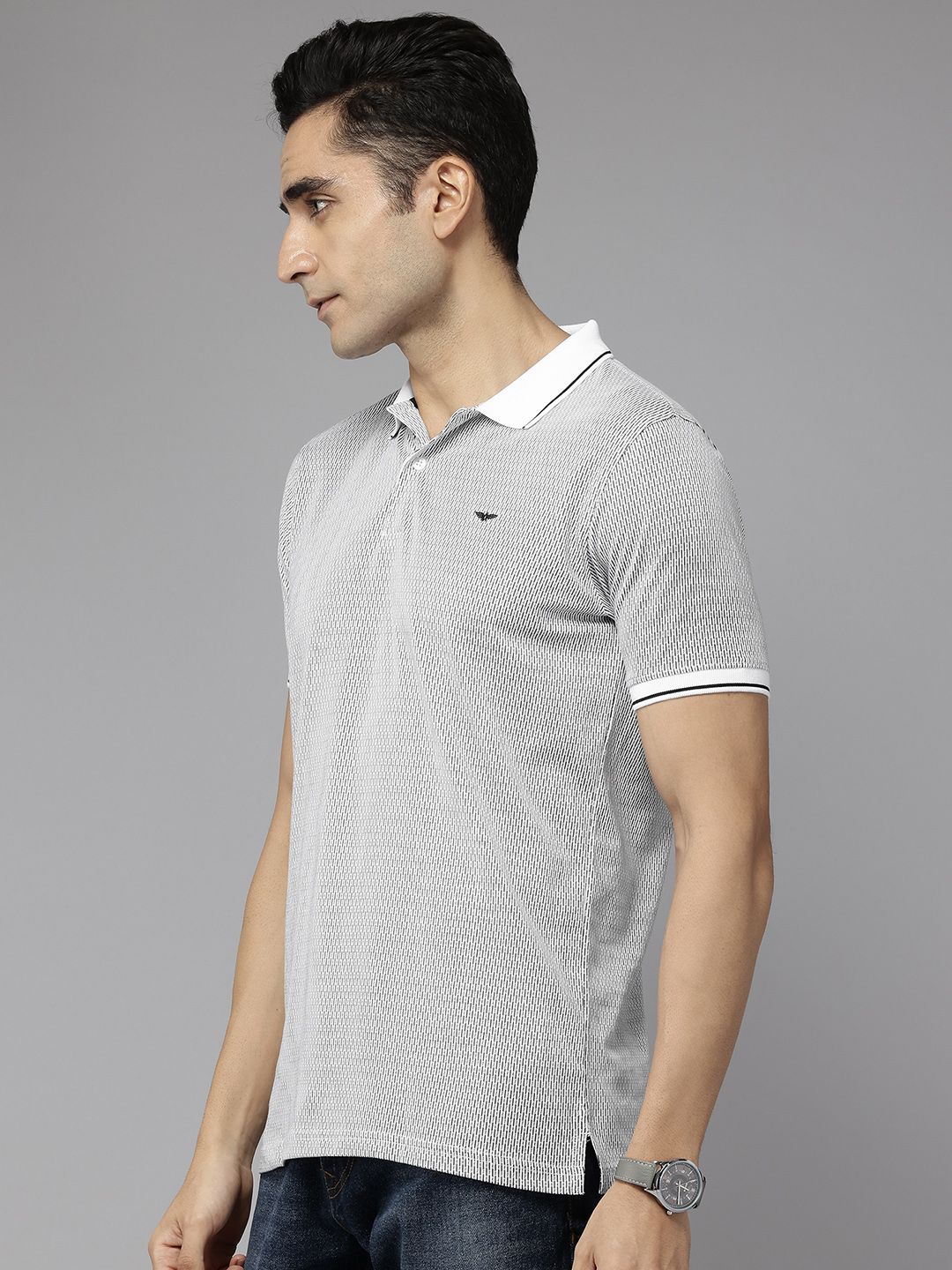 Park Avenue Striped Monochrome Slim Fit Polo T-shirt