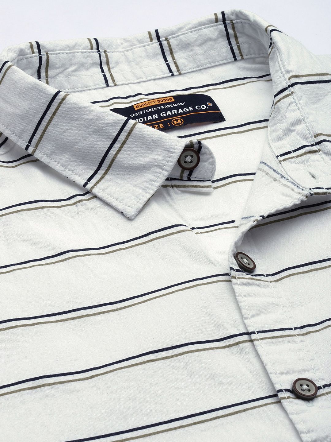 The Indian Garage Co Men White Cotton Striped Casual Shirt