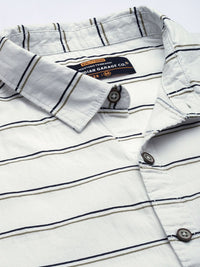 The Indian Garage Co Men White Cotton Striped Casual Shirt