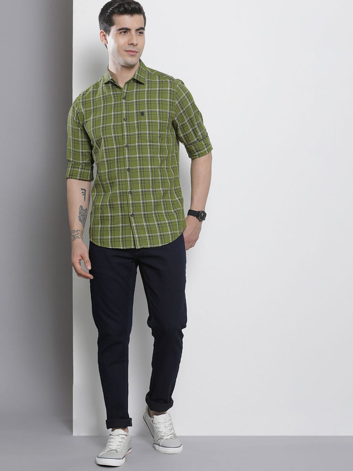The Indian Garage Co Men Green & Beige Checked Pure Cotton Casual Shirt