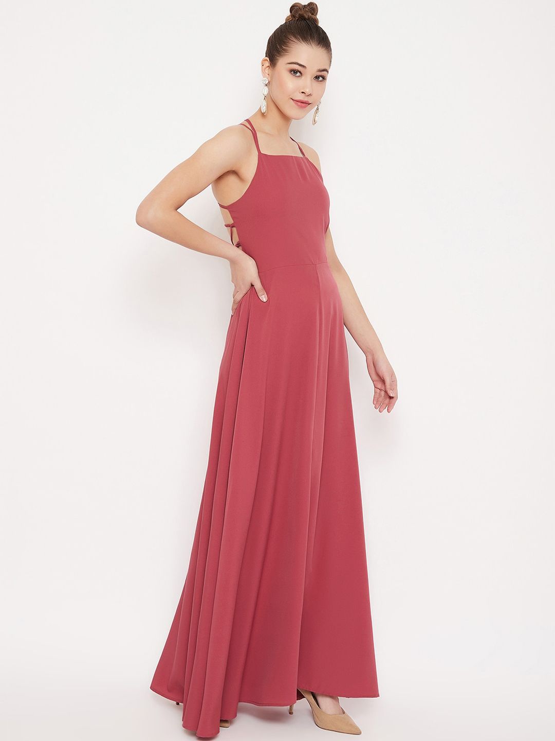 Berrylush Women Pink Solid Maxi Dress
