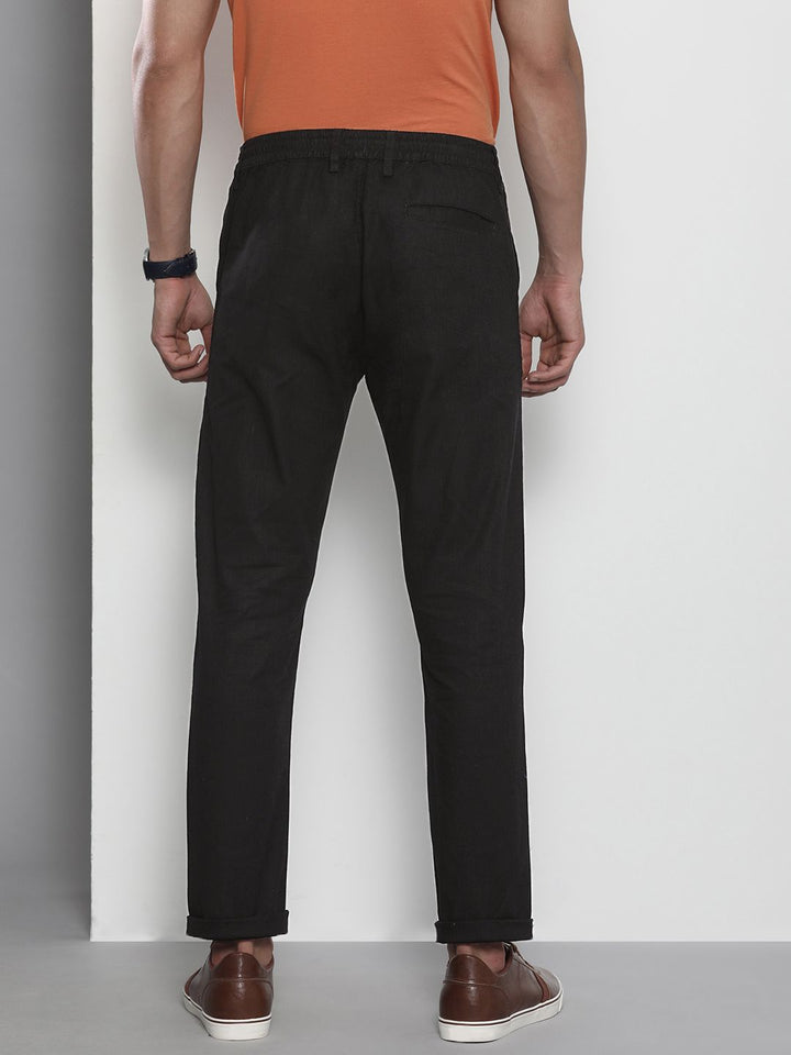 The Indian Garage Co Men Black Cotton Slim Fit Trousers