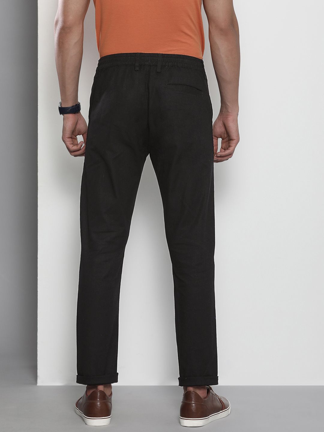 The Indian Garage Co Men Black Cotton Slim Fit Trousers