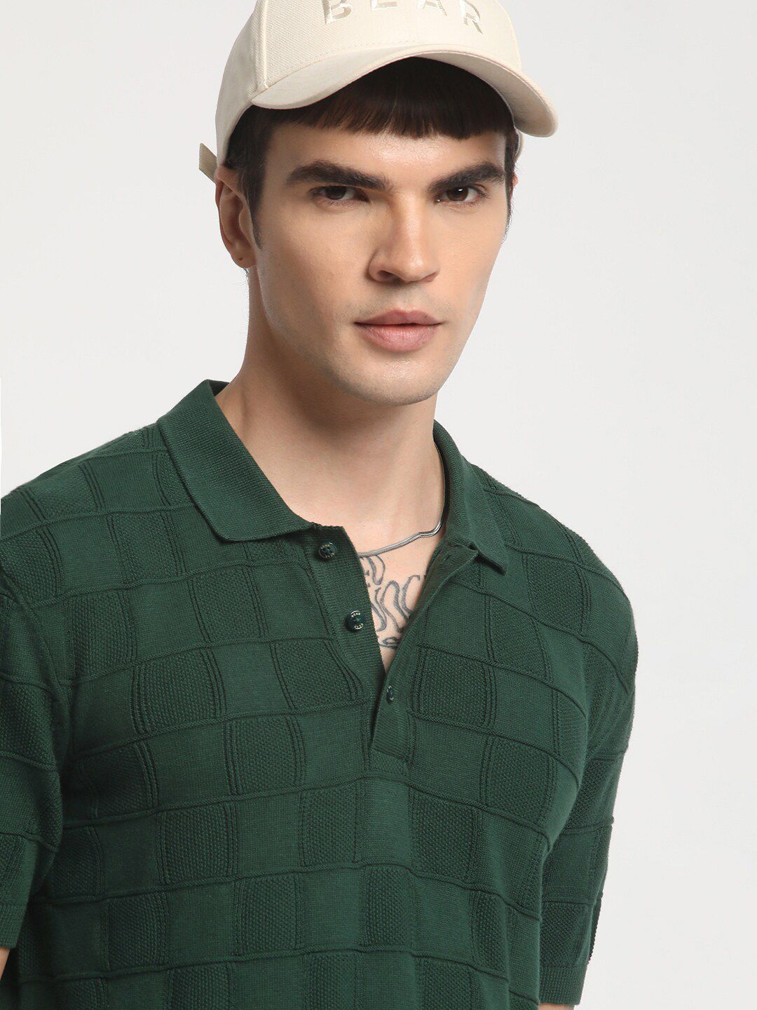 THE BEAR HOUSE Checked Polo Collar Cotton T-shirt