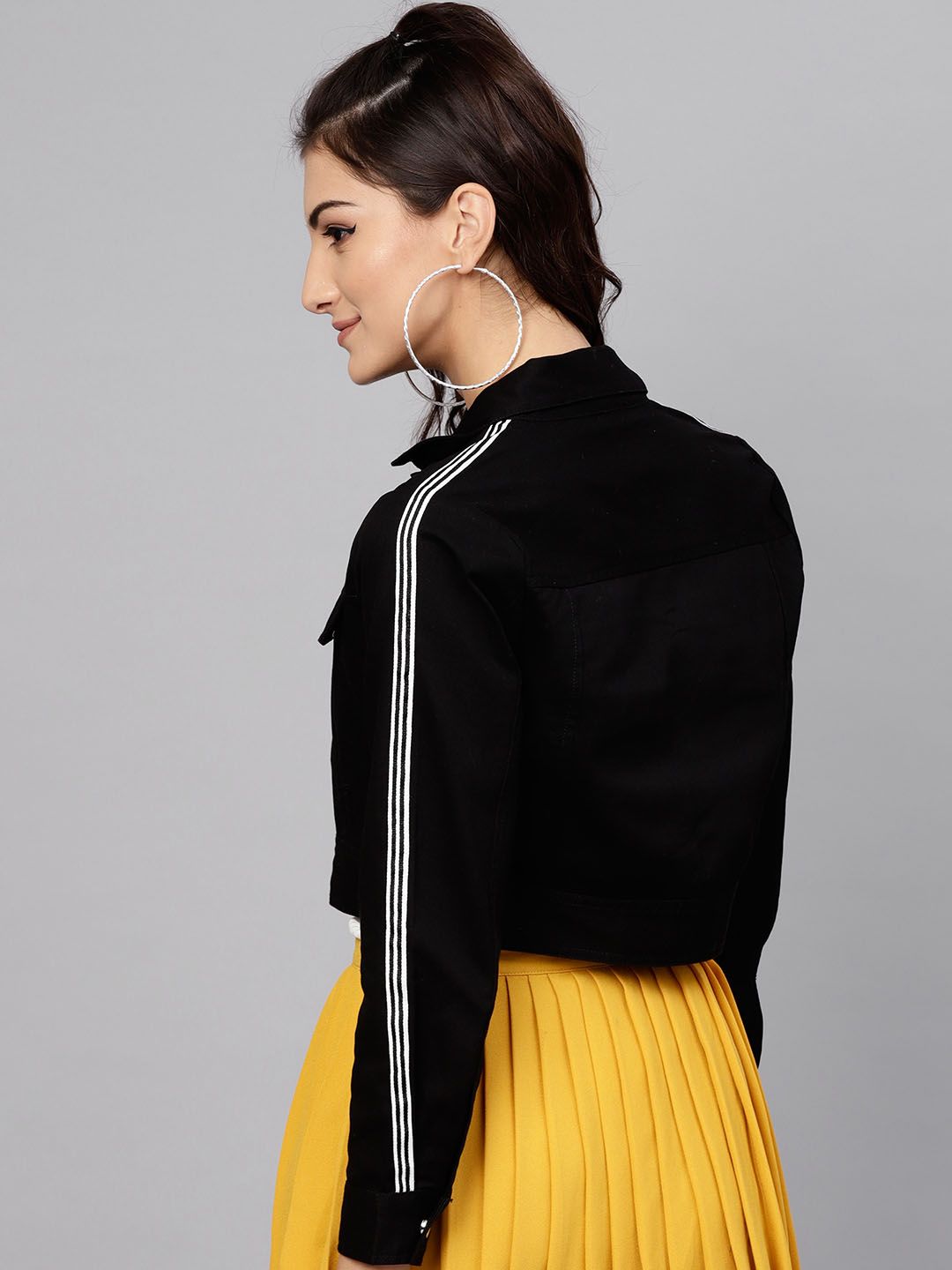 STREET 9 Women Black Solid Cropped Denim Jacket