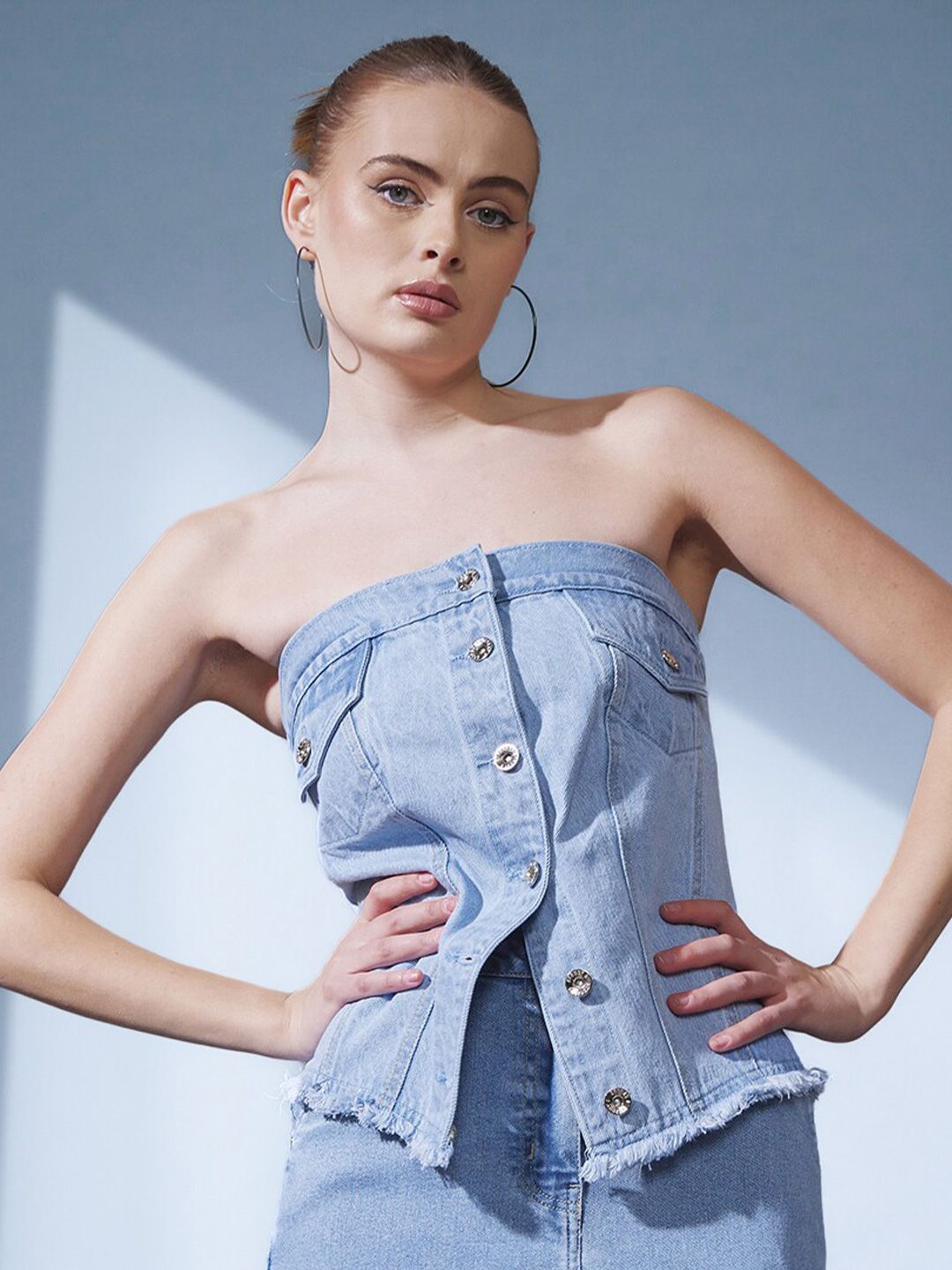 STREET 9 Cotton Denim Corset  Top