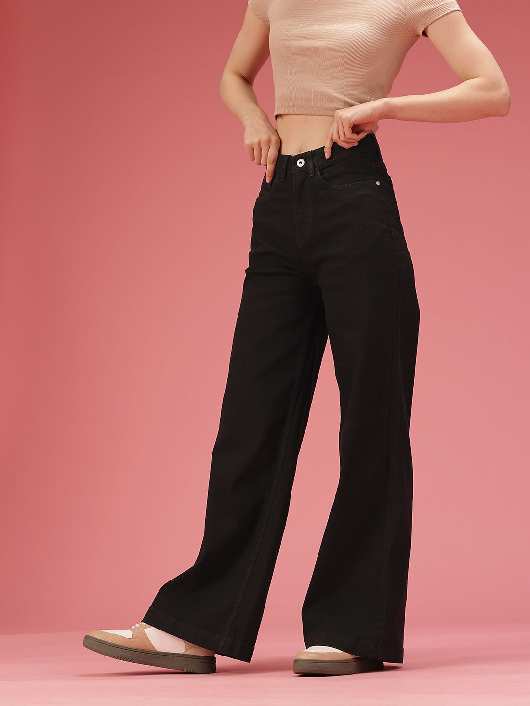 DressBerry Women Wide Leg High-Rise Stretchable Jeans