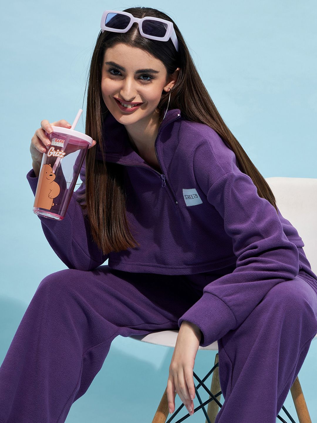 STREET 9 Purple Mock Collar Crop Sweatshirt