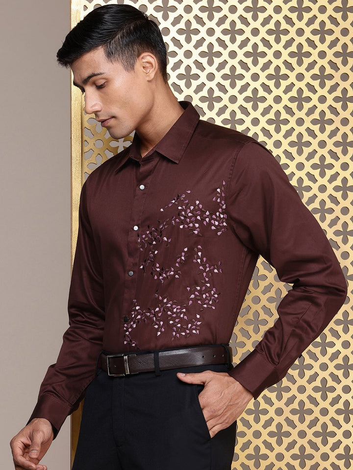 House of Pataudi Self Design Pure Cotton Opaque Party Shirt