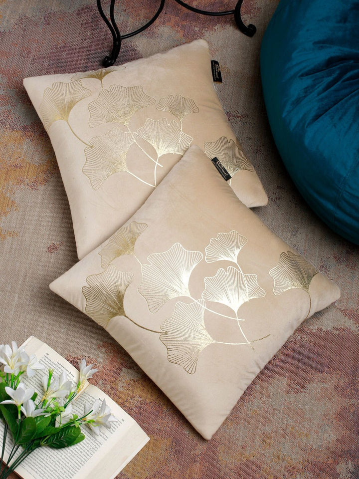 HOSTA HOMES Cream Set of 2 Floral Velvet Square Cushion Covers