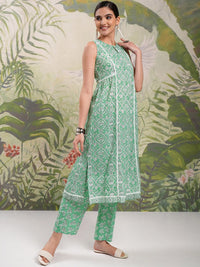 Vishudh White Floral Printed Gotta Patti Pure Cotton A-Line Kurta With Trousers & Dupatta