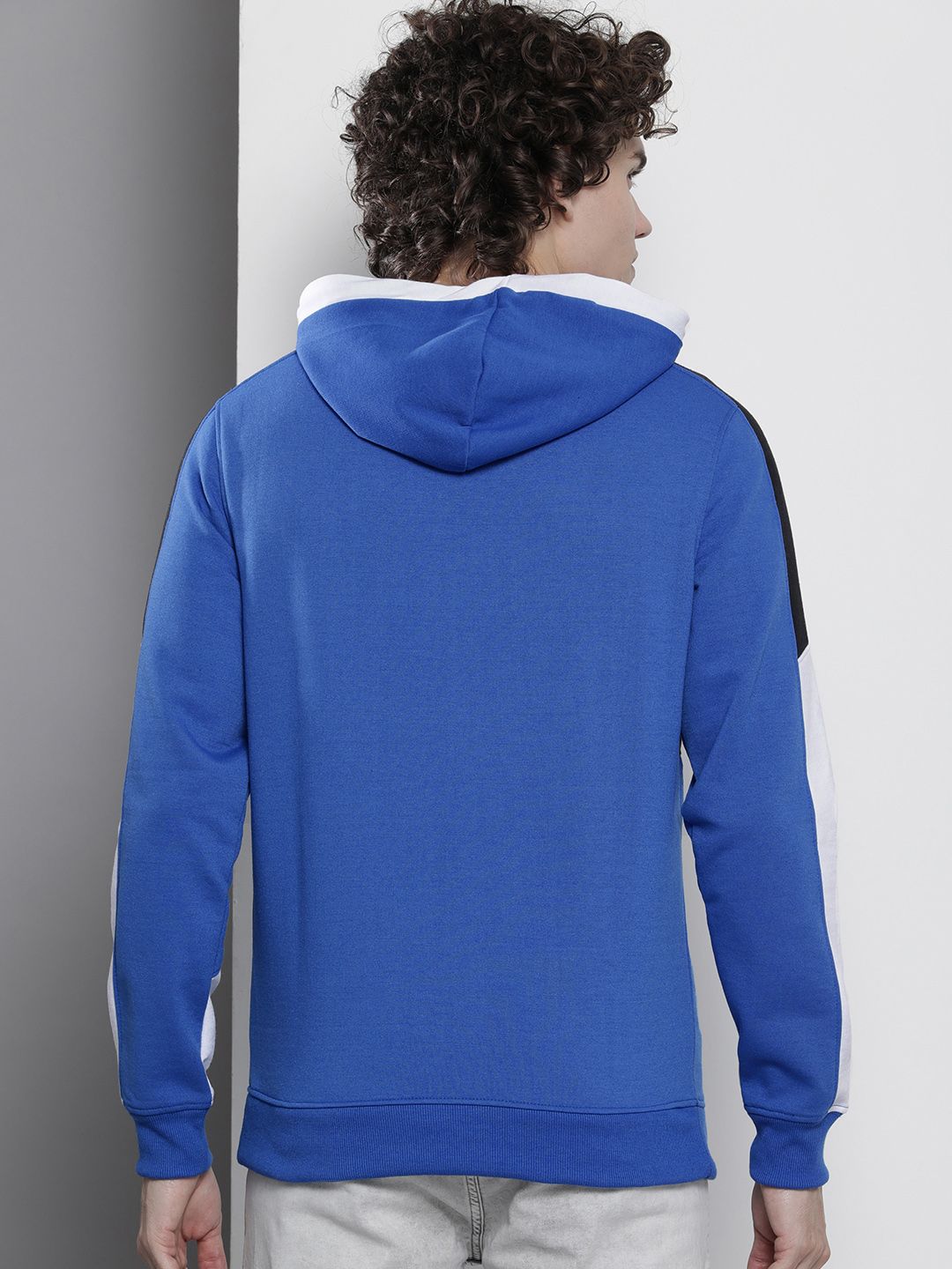 The Indian Garage Co Men Blue & Black Printed Hooded Sweatshirt