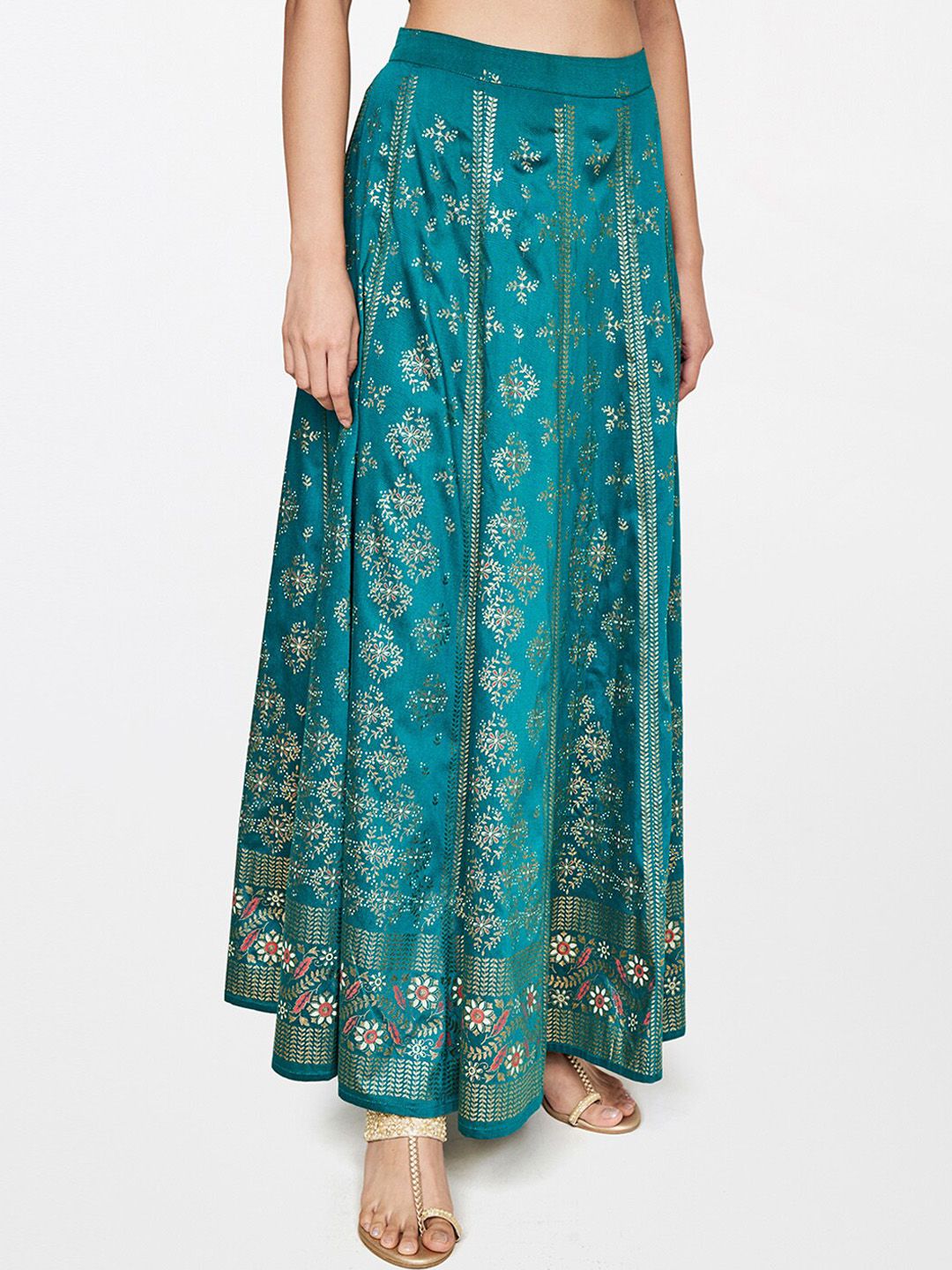Global Desi Printed Maxi Flared Skirt