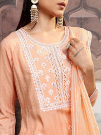 Vishudh Orange Ethnic Motifs Embroidered Thread Work Kurta with Trousers & Dupatta