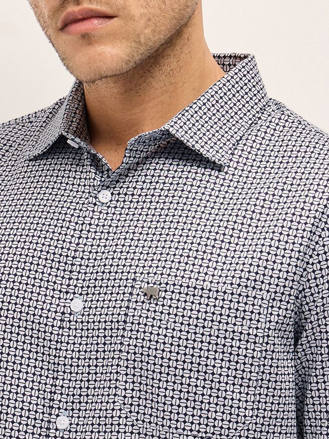THE BEAR HOUSE Men Tailored Fit Spread Collar Geometric Printed Cotton Formal Shirt
