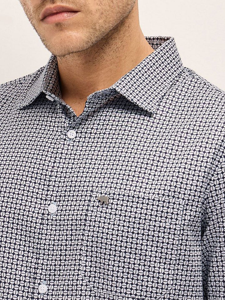 THE BEAR HOUSE Men Tailored Fit Spread Collar Geometric Printed Cotton Formal Shirt