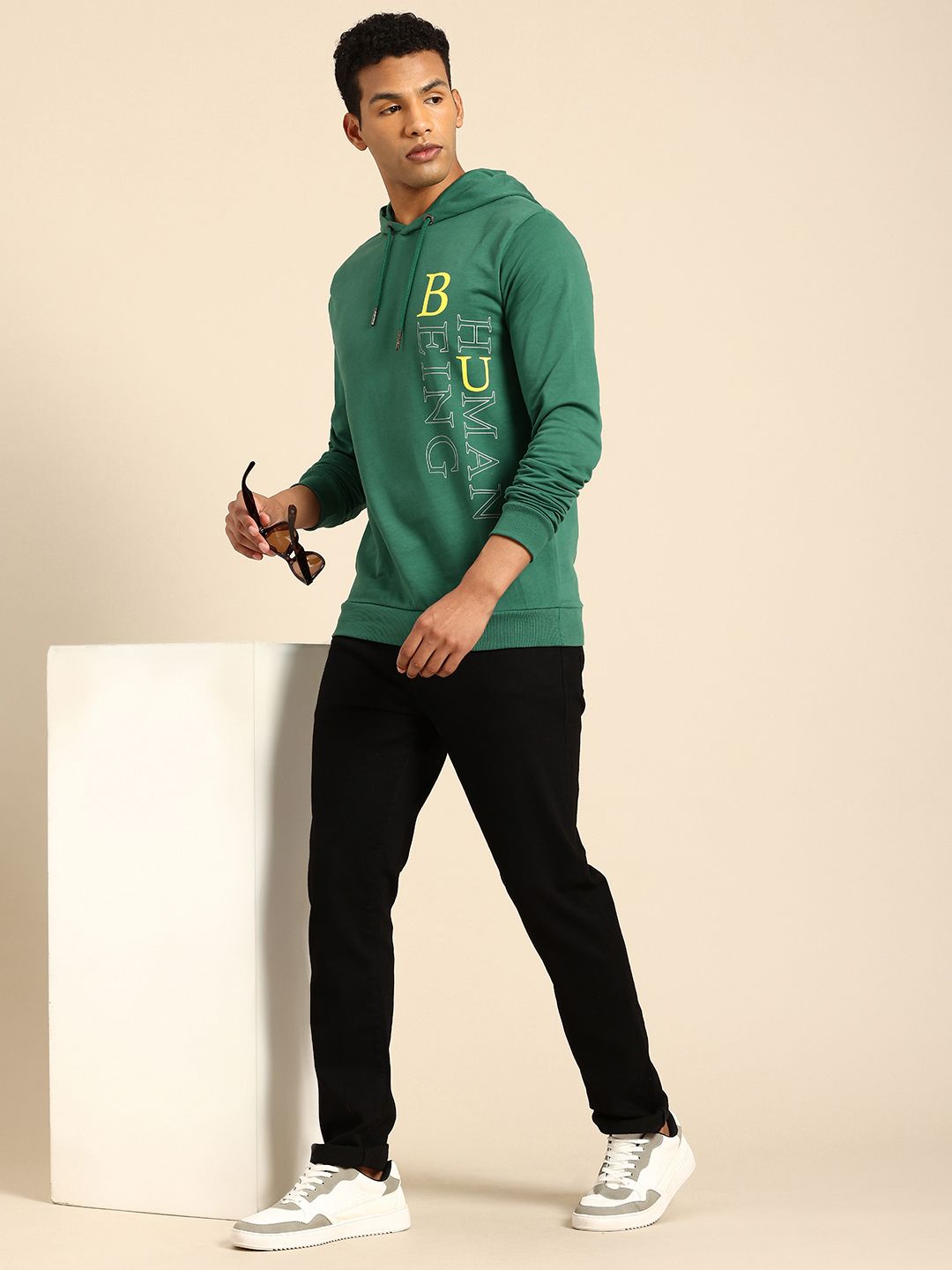 Being Human Brand Logo Printed Pure Cotton Hooded Sweatshirt